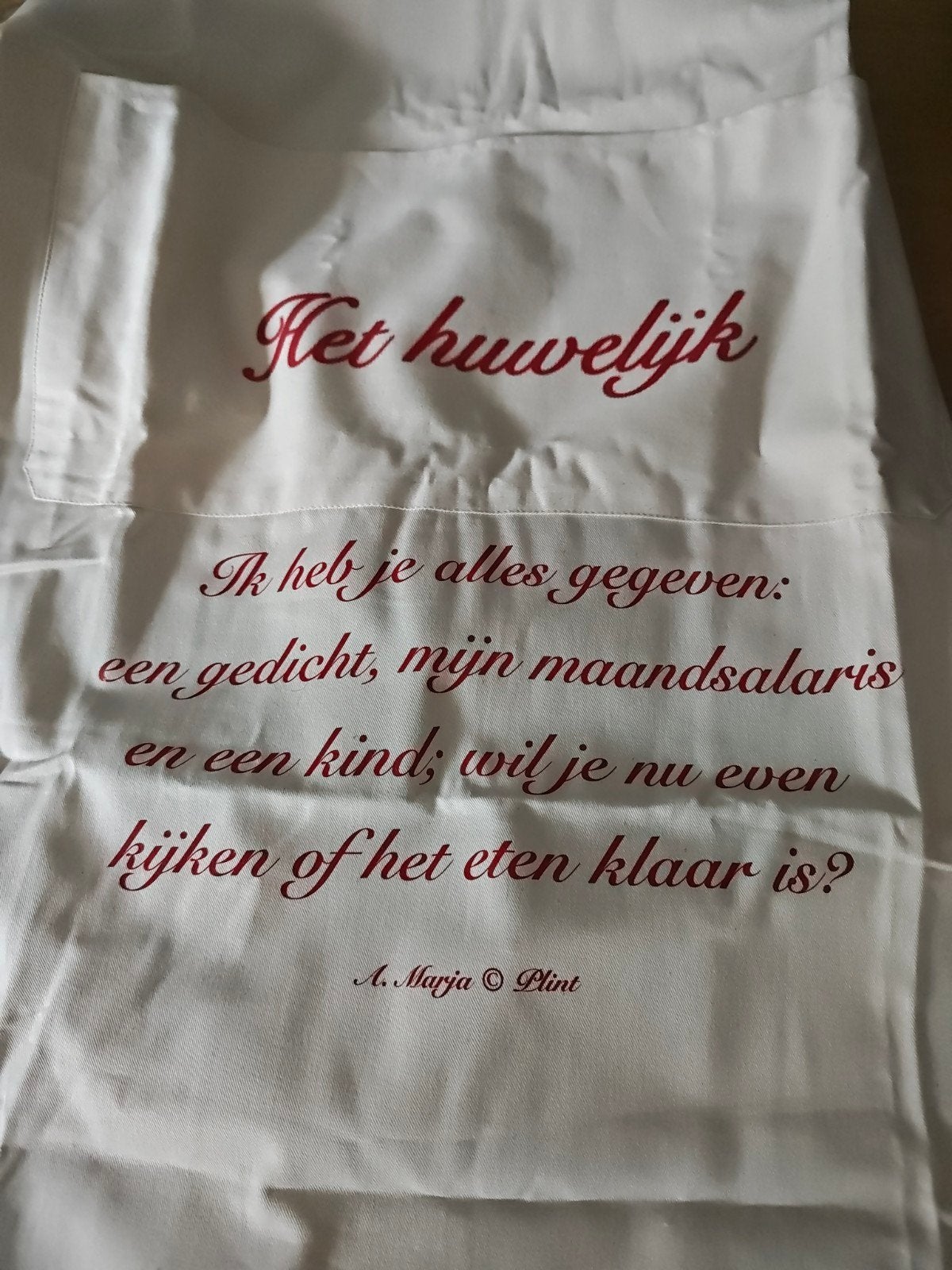 Keukenschort 'Het huwelijk' met grappige tekst - Plint, Overige typen, Nieuw, Ophalen of Verzenden, Wit