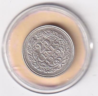 25 Cent 1939 Zeer Fraai Netjes, Postzegels en Munten, Munten | Nederland, Verzenden, Zilver, 25 cent, Koningin Wilhelmina