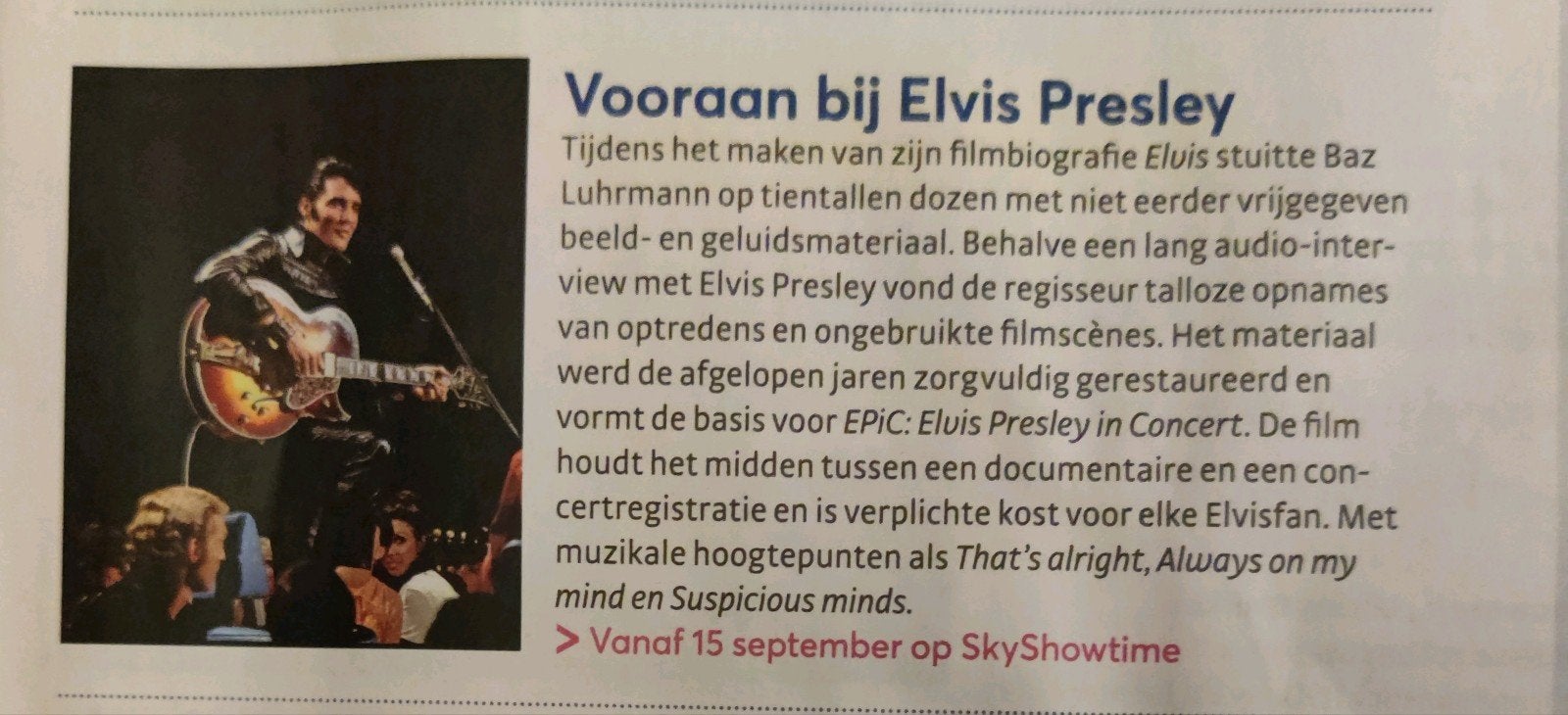 Elvis Presley in Concert artikel knipsel, Ophalen of Verzenden, 1980 tot heden, Buitenland, Knipsel(s)