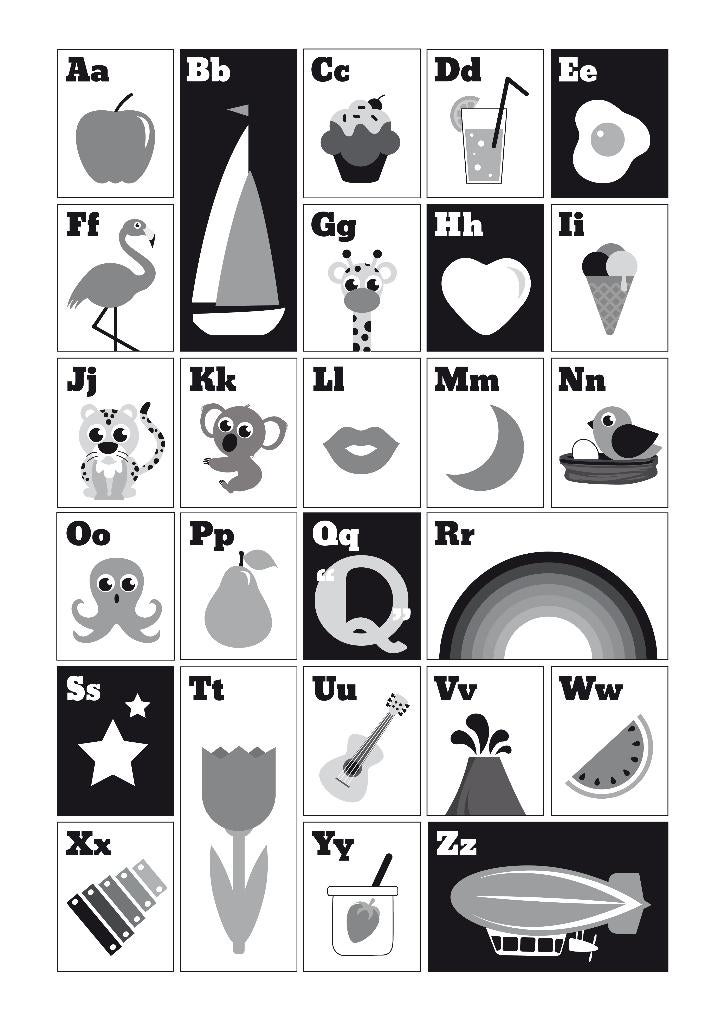 Poster ABC alfabet kinderkamer babykamer kind zwart-wit A3, Verzenden, Nieuw, A1 t/m A3