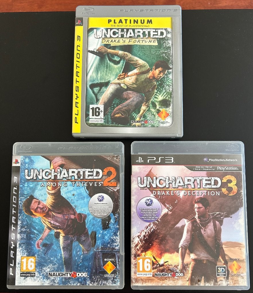 ps3 UNCHARTED 2, 3 + Drake's Fortune, Avontuur en Actie, 1 speler, Ophalen of Verzenden, Zo goed als nieuw