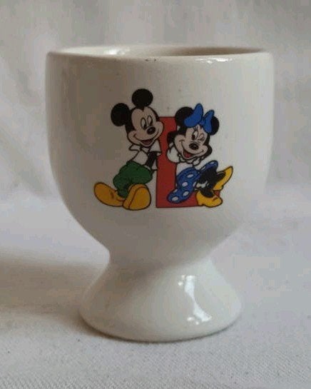 Vintage Eierdop Disneyland ABC met Mickey en Minnie Mouse, Ophalen of Verzenden, Mickey Mouse, Zo goed als nieuw, Servies