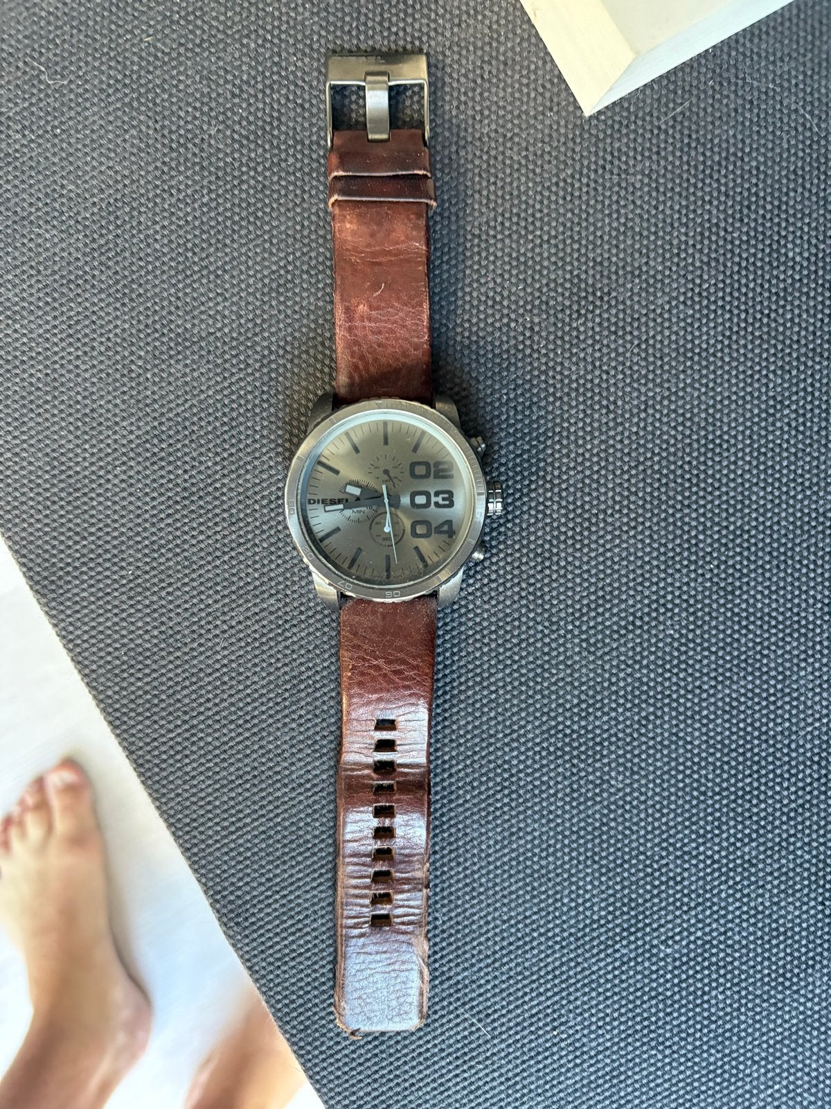 Diesel horloge met bruine leren band, Overige merken, Staal, Polshorloge, Ophalen of Verzenden