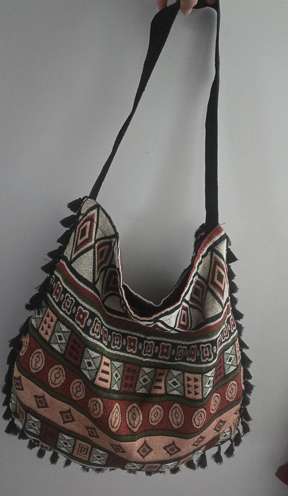 Boho schoudertas met kwastjes en etnisch patroon, Ophalen of Verzenden, Nieuw, Overige kleuren, Schoudertasje