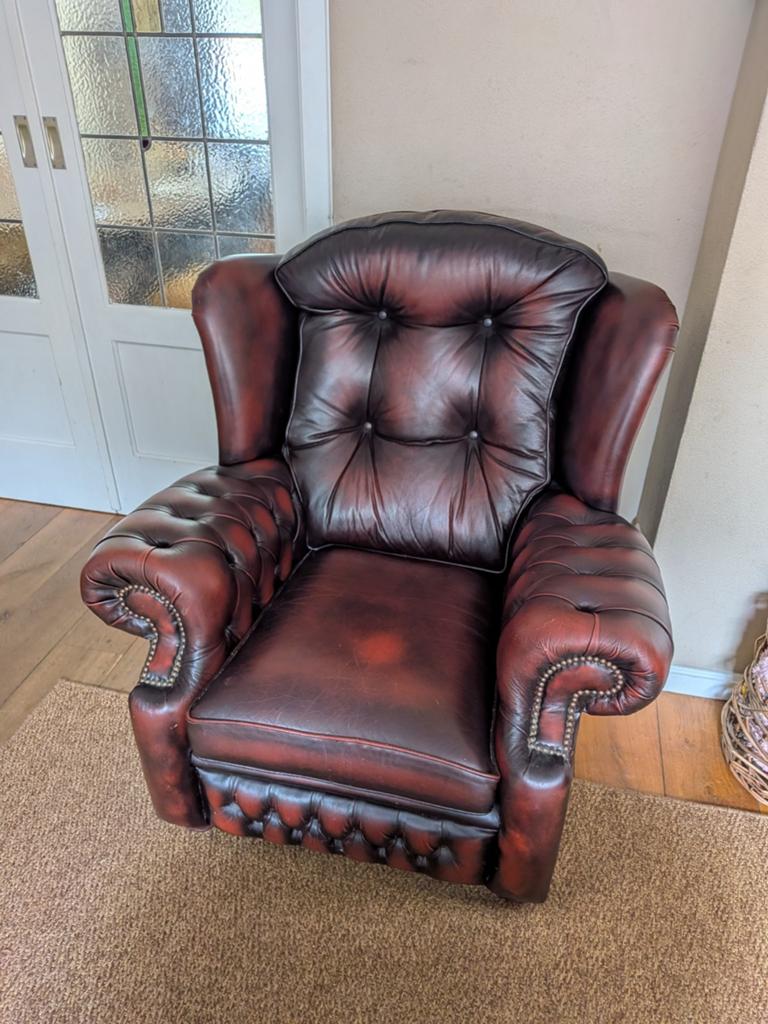Prachtige Springvale Chesterfield oorfauteuil, Huis en Inrichting, Fauteuils, Leer, 75 tot 100 cm, Ophalen