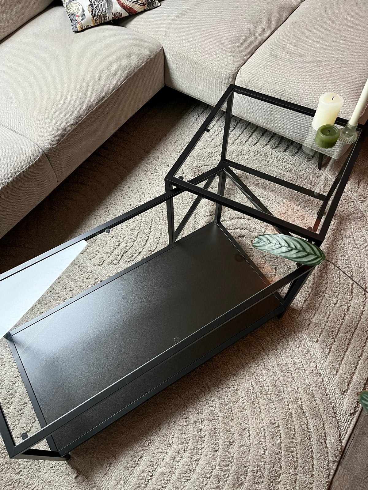 VITTSJÖ Bijzettafel, set van 2, zwartbruin/glas, 90x50 cm, Ophalen, Minder dan 45 cm, 75 cm of meer, Rechthoekig