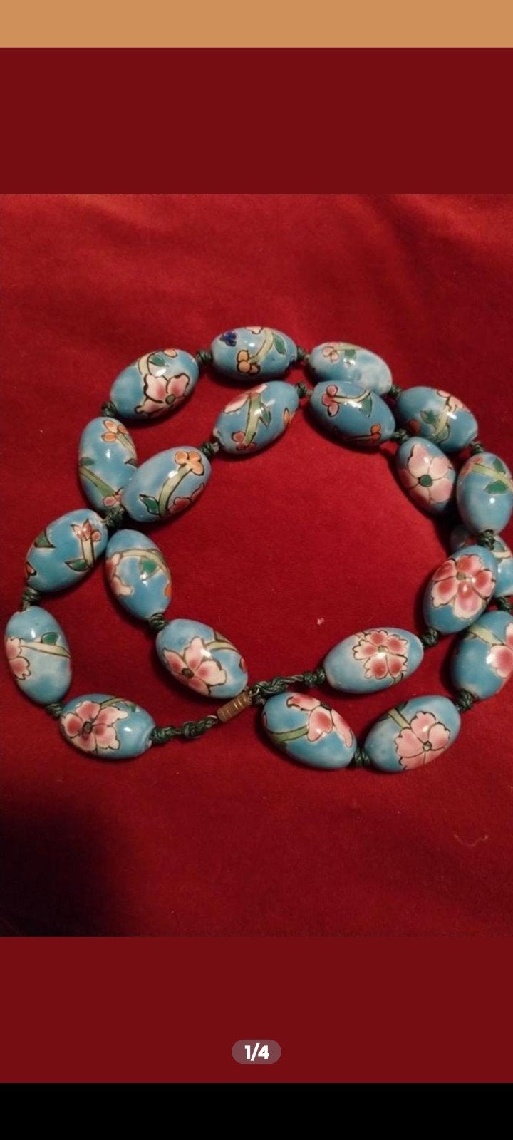 Vintage Chinese porseleinen ketting: handgeschilderd, Sieraden, Tassen en Uiterlijk, Antieke sieraden, Ophalen of Verzenden, Overige materialen