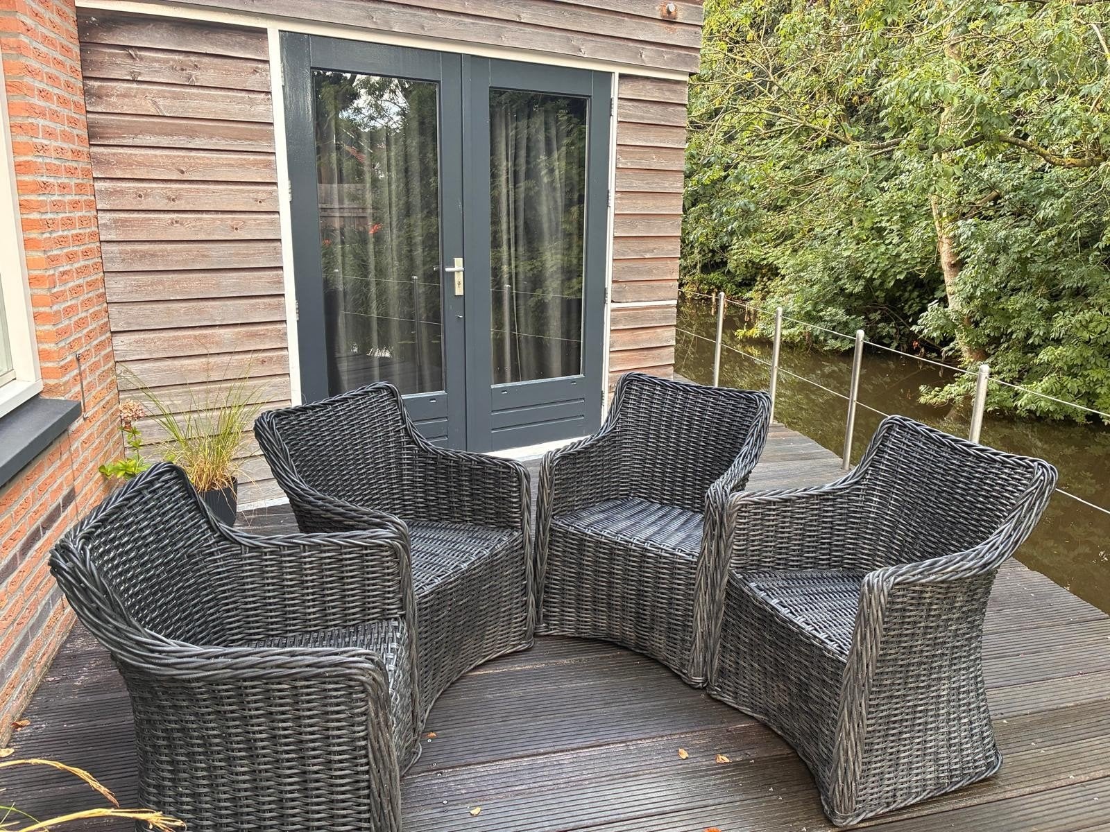 4 Wicker tuinstoelen - Grijs/Antraciet, Ophalen, Gebruikt, Wicker
