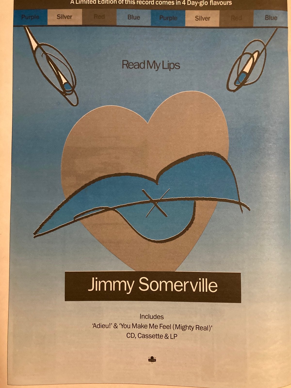 JIMMY SOMMERVILLE Read My Lips A3 advertentie, Ophalen of Verzenden, Zo goed als nieuw