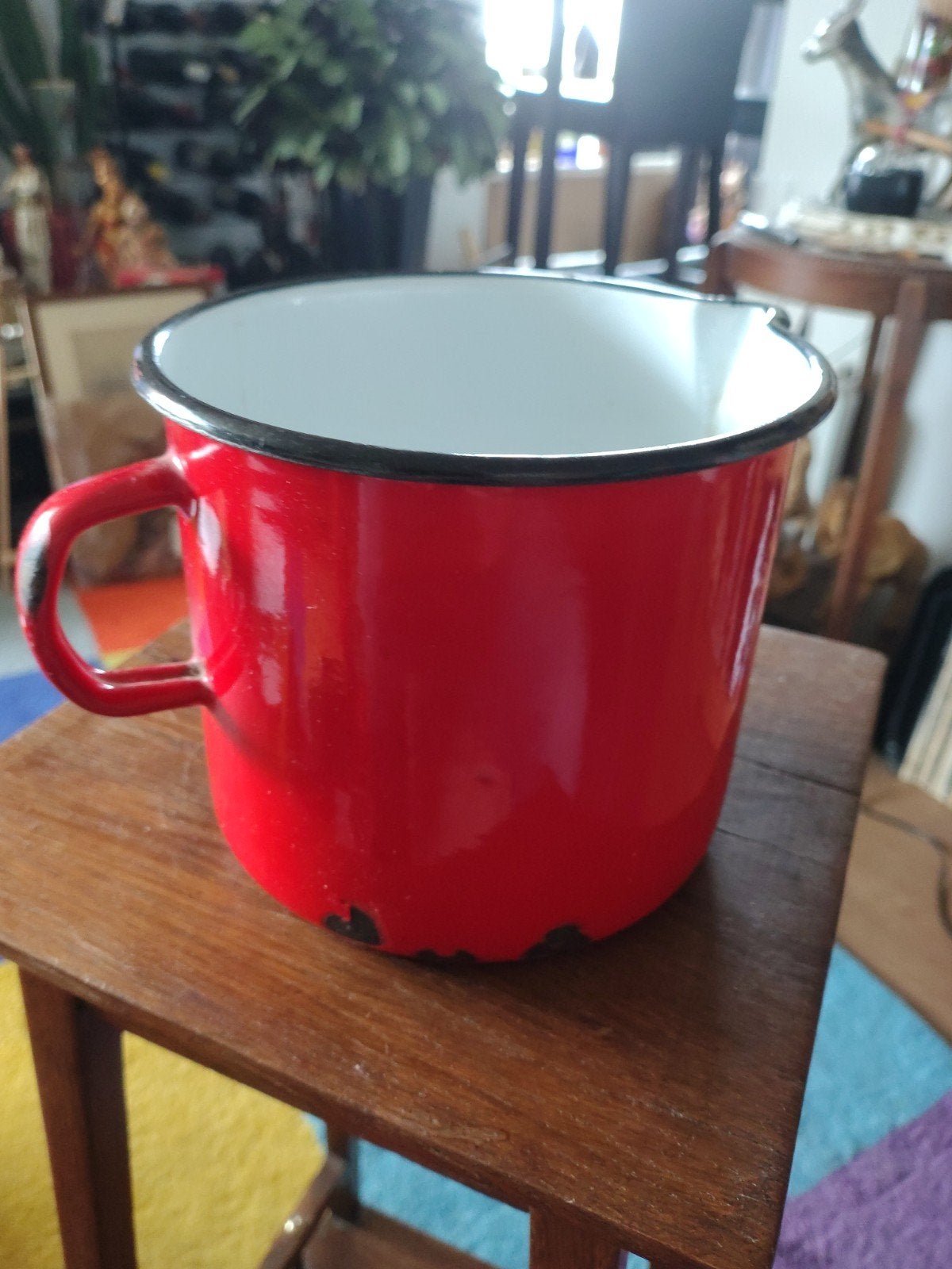 Vintage rode emaille maatbeker / kan - 14 cm, Ophalen of Verzenden