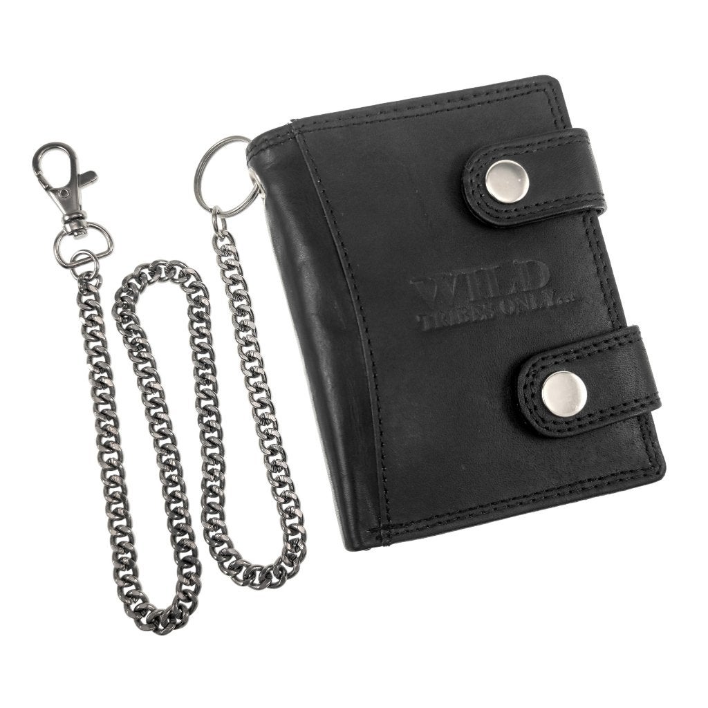 WILD Portemonnee Heren Zwart Echt Leer met Ketting Verticaal, F, F, Leer, Verzenden