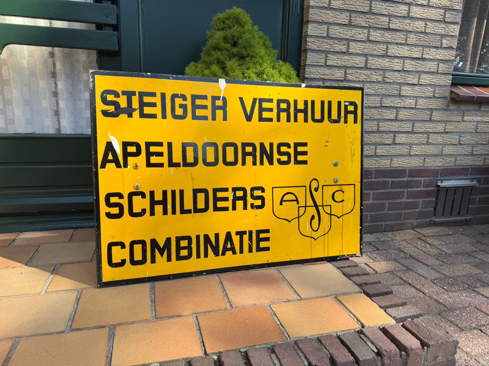 Oud reclamebord schilder combinatie apeldoorn asc verf lak, Ophalen, Zo goed als nieuw, Reclamebord