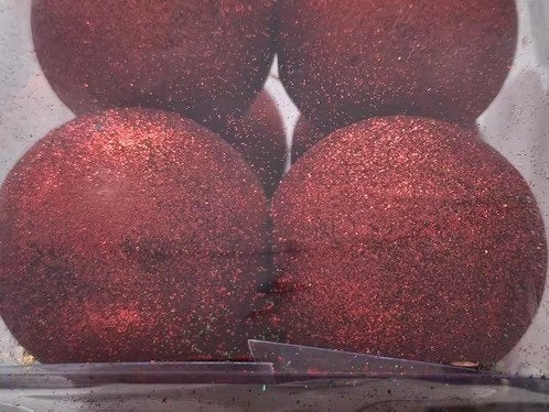 4 rode kerstballen met glitter h, Diversen, Onbekend, Ophalen of Verzenden, Zo goed als nieuw, Losse verkoop
