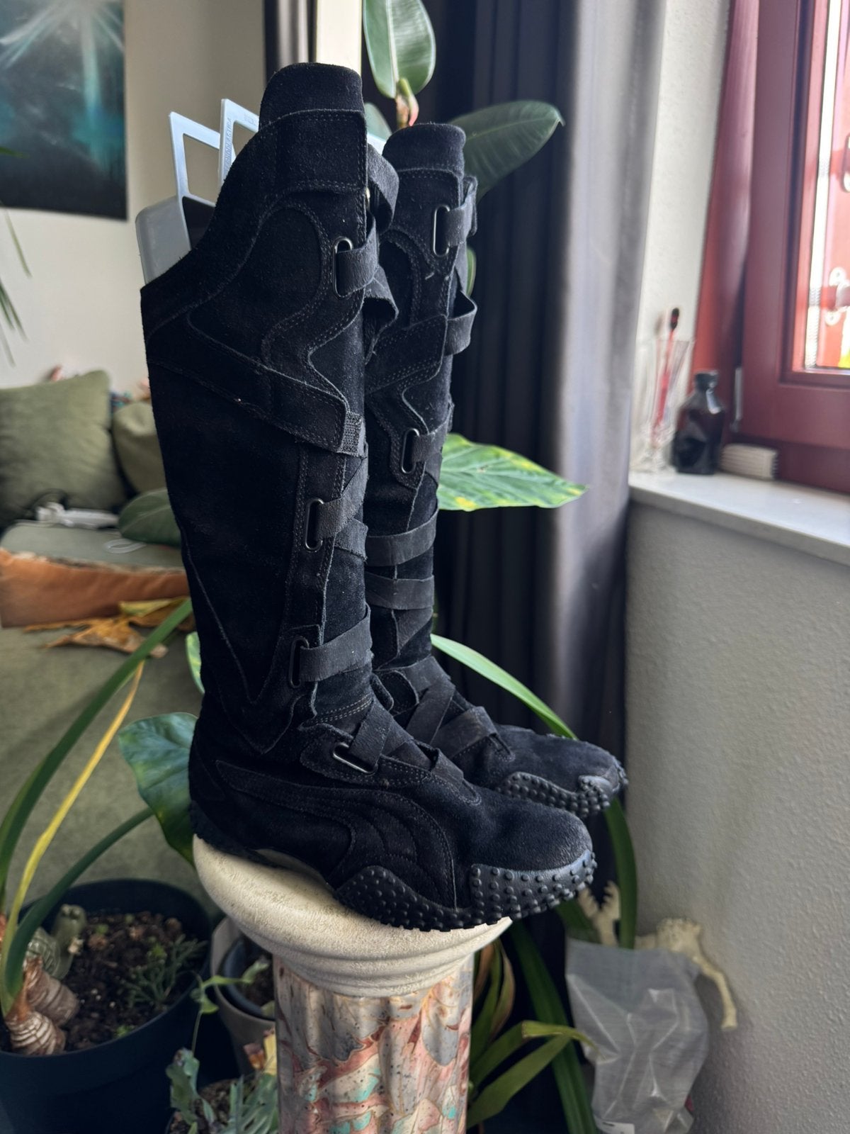 Vintage archive Puma Mostro Alto boots in black suede, Verzenden, Gedragen, Zwart