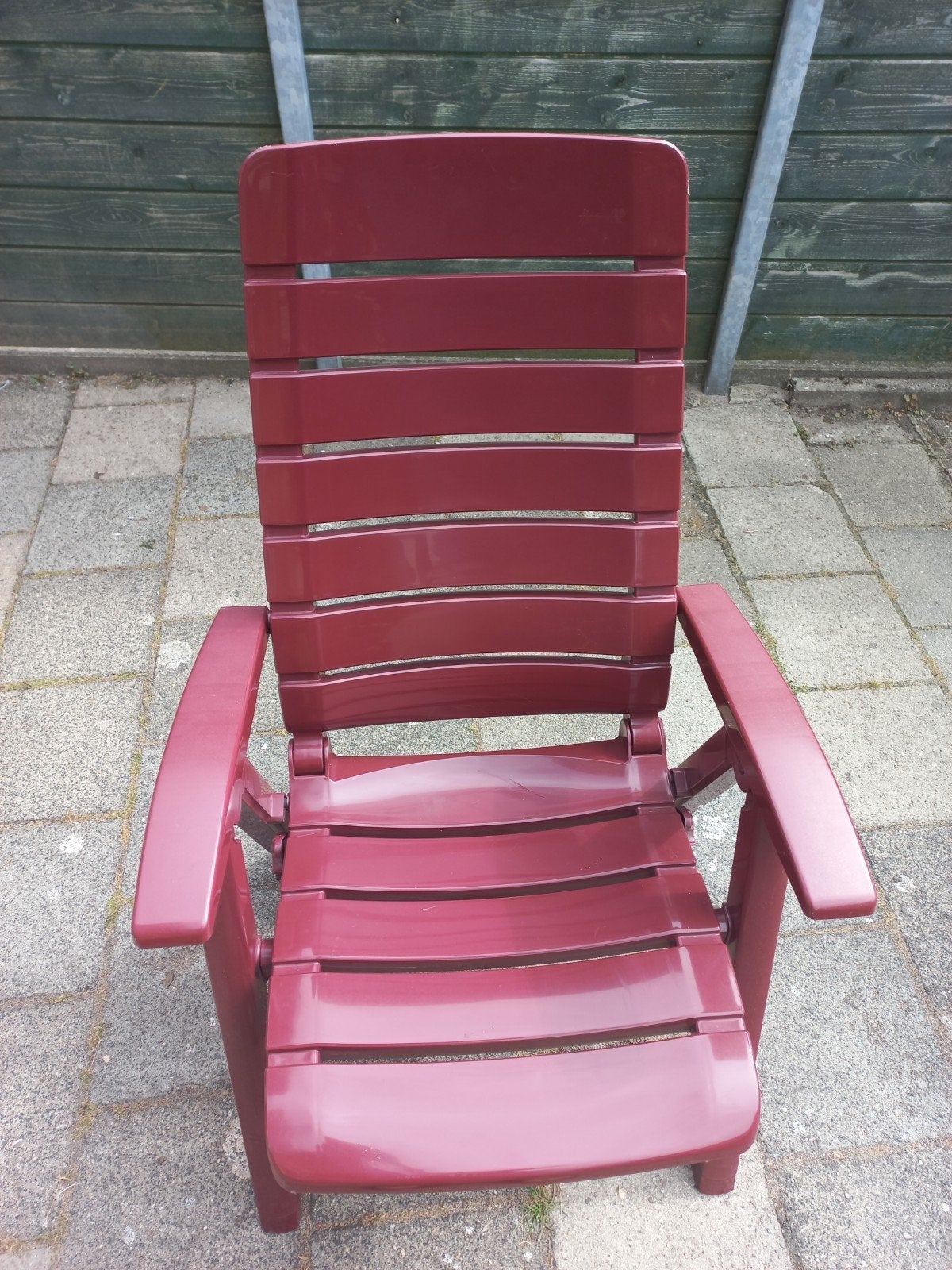 4 verstelbare plastic tuinstoelen met kussens, Tuin en Terras, Tuinsets en Loungesets, Ophalen, Kunststof, Gebruikt, Stoel