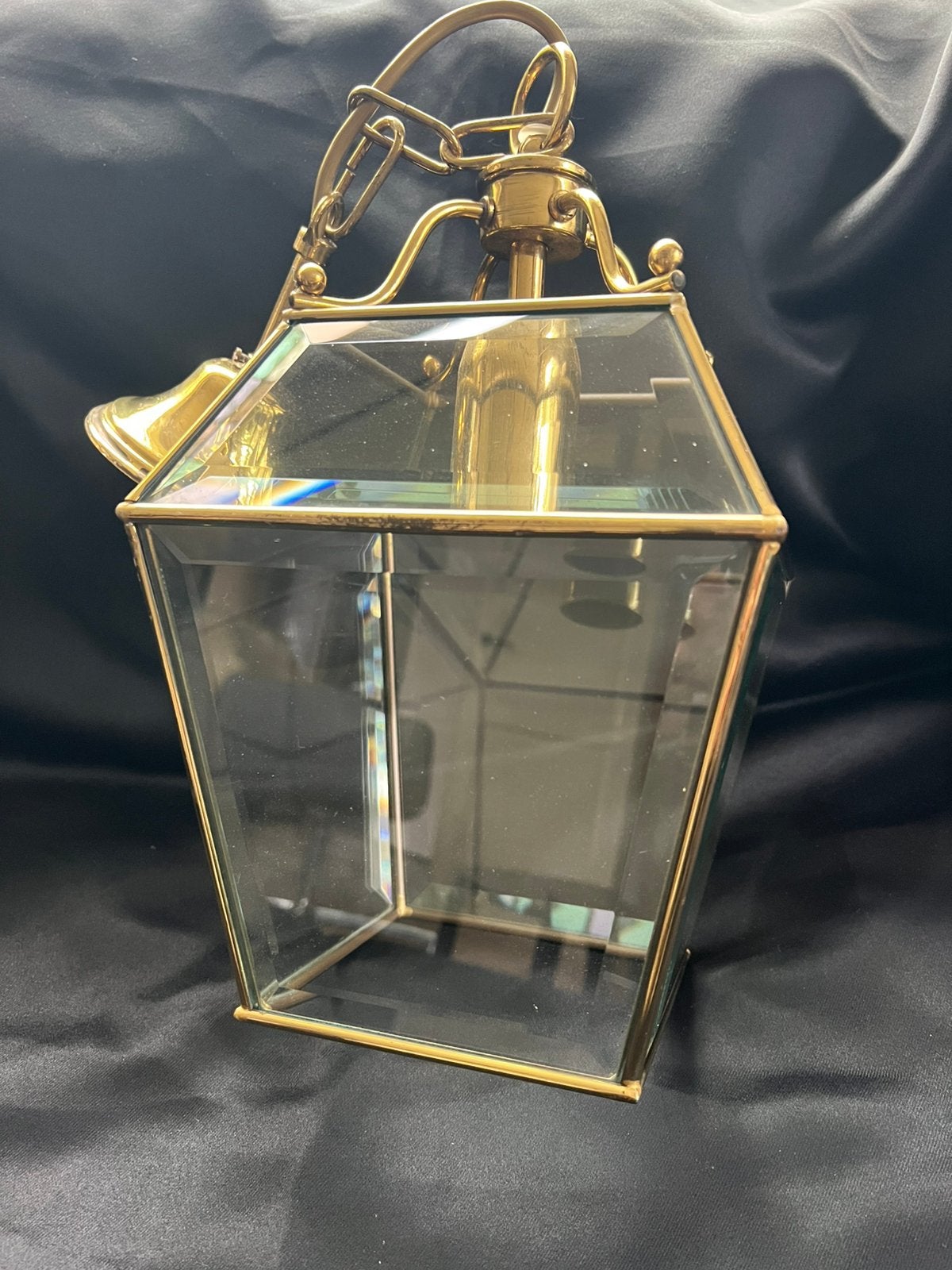 Vintage E.F. Frantzen lamp messing & facetgeslepen glas, Ophalen of Verzenden, Zo goed als nieuw, Glas, Lantaarn