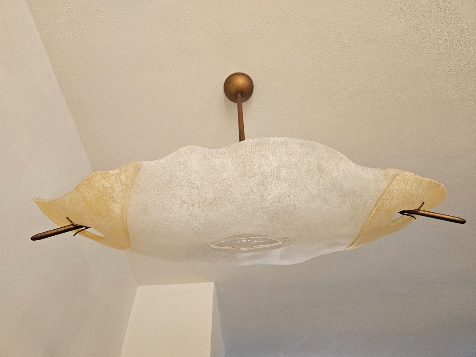 Vintage Hanglamp Goud/Bruin Glas - Uniek Design, Ophalen, Gebruikt, Vintage, Art Deco, E27 (groot)