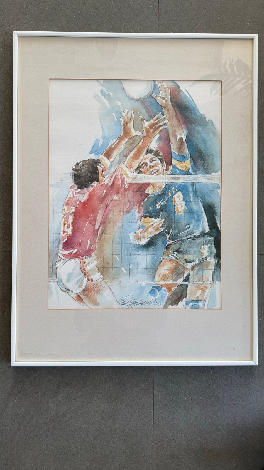 Volleybal poster in lijst met glasplaat, Ophalen, Gebruikt, Foto of Poster, 75 – 100