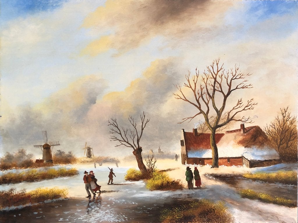 J. Croon Schilderij 'Hollands wintergezicht in Polder met mo, Ophalen of Verzenden