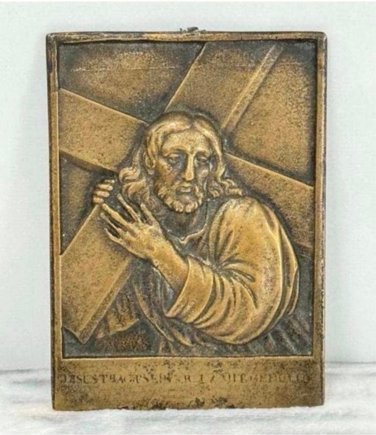 After Leonhard Posch 1800 Plaquette Christus met kruis Brons, Antiek en Kunst, Ophalen of Verzenden