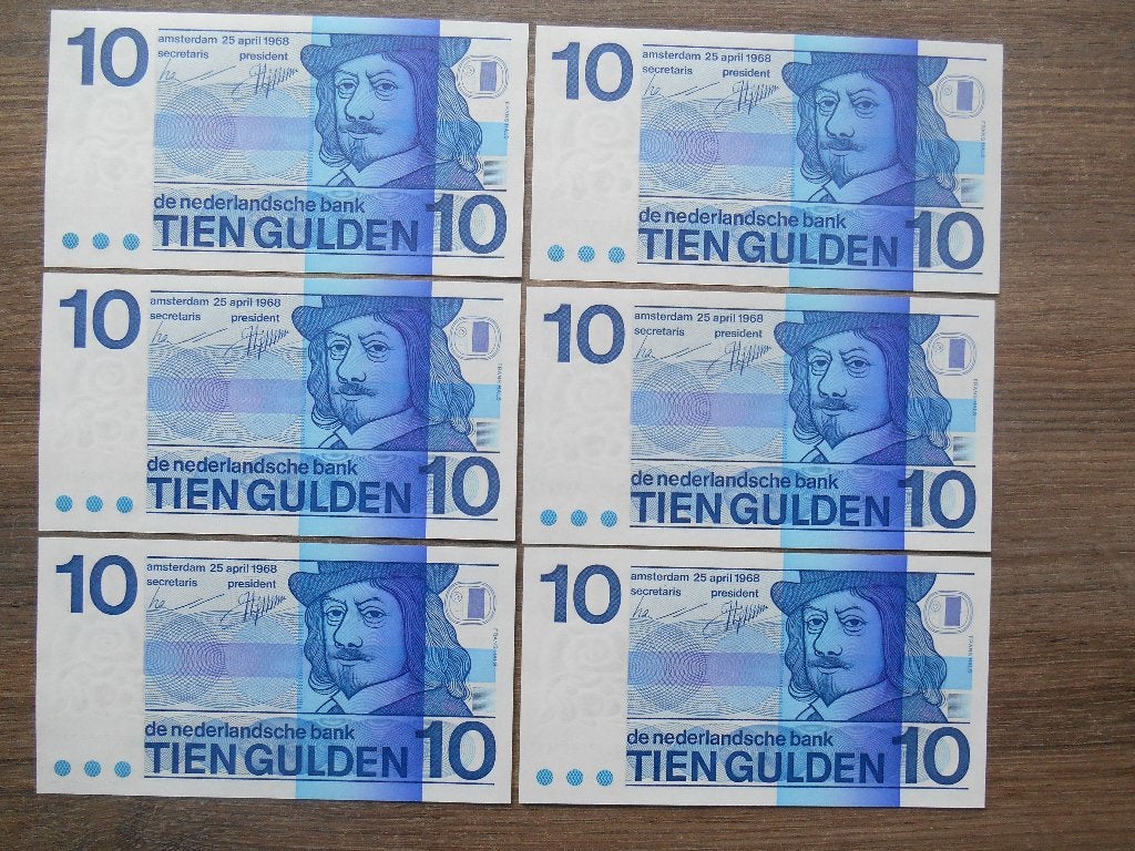 10 gulden biljetten 6x Nederland Frans Hals UNC opeenvolgend, Postzegels en Munten, Ophalen of Verzenden, 10 gulden, Setje