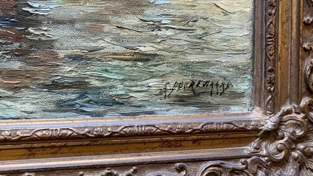 Olieverf Havengezicht, Antiek en Kunst, Kunst | Schilderijen | Klassiek, Ophalen