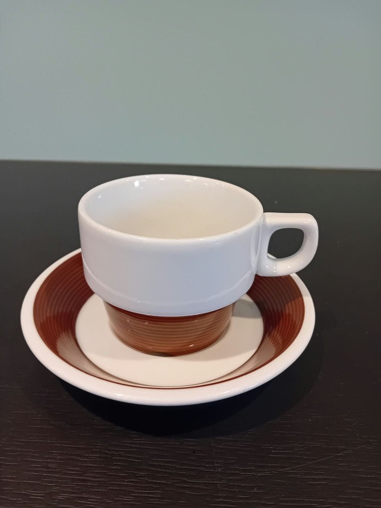 Partij koffiekopjes (bruin-wit), Huis en Inrichting, Ophalen, Gebruikt, Overige merken, Vintage