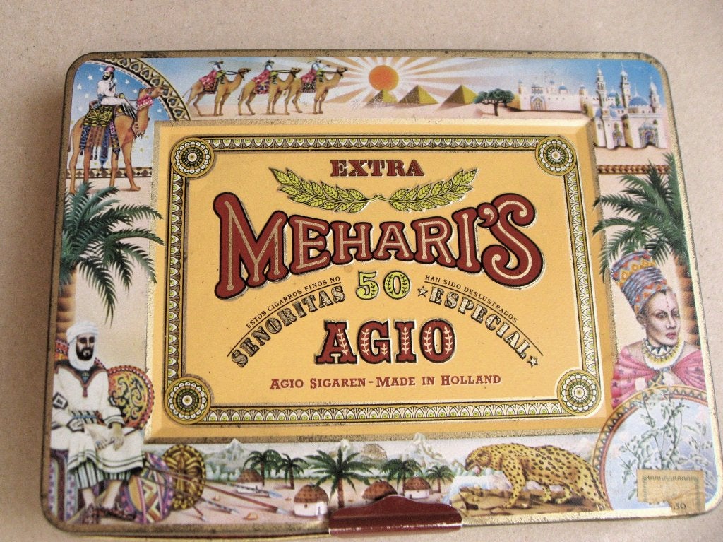 Vintage sigarenblik AGIO Extra Mehari’s jaren 60, nieuwstaat, Ophalen of Verzenden, Zo goed als nieuw, Tabaksdoos of Verpakking