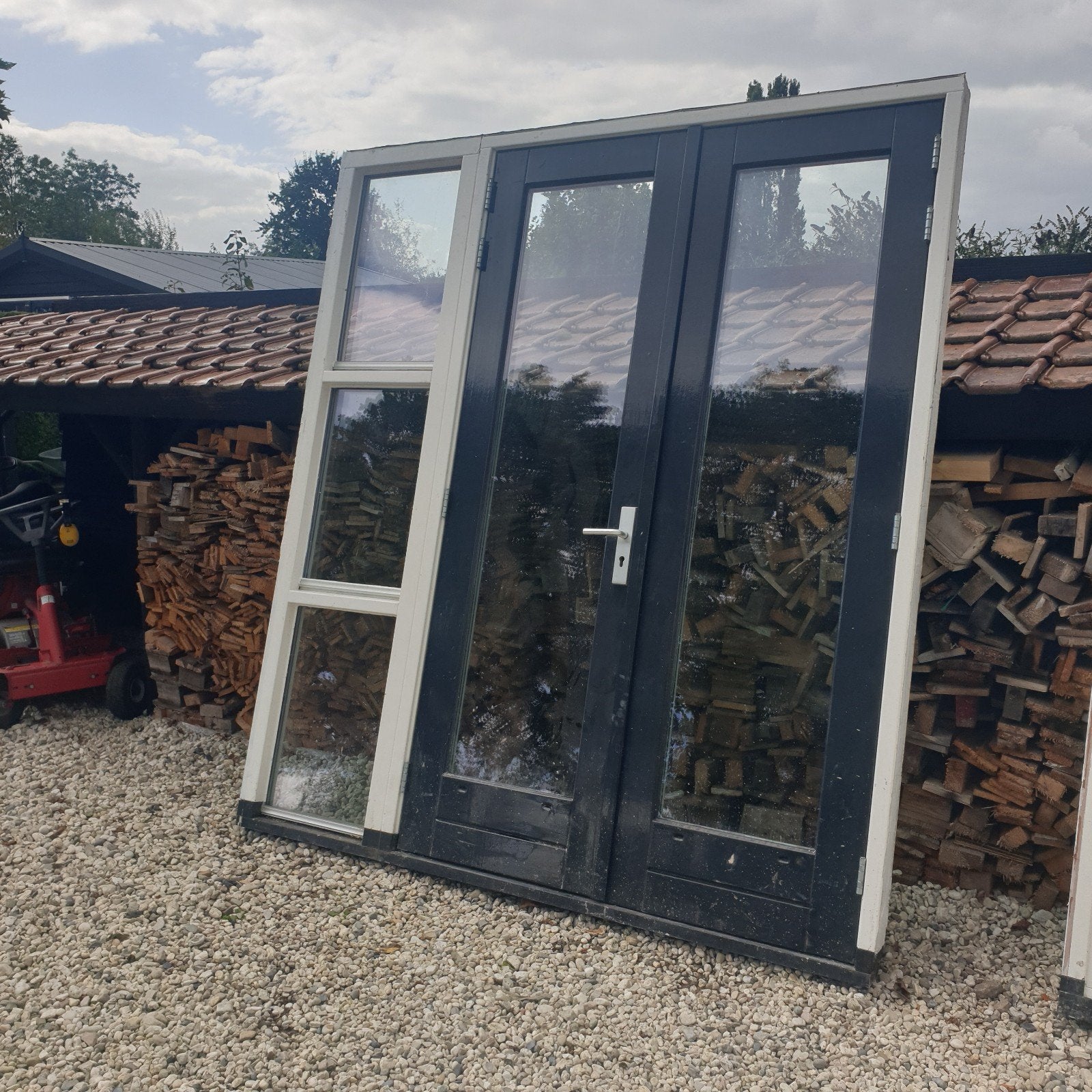 hardhouten tuindeuren/ dubbele/ openslaande deuren/ pui, Doe-het-zelf en Verbouw, Ophalen, Gebruikt, Deurkozijn, 225 cm of meer