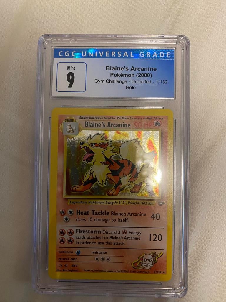 Blaine's Arcanine Pokémon Kaart CGC 9 Mint Holo, Verzenden, Zo goed als nieuw, Losse kaart, Foil