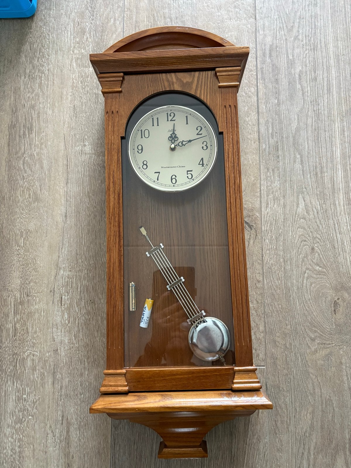 Eiken Regulateur Wandklok met Westminster Slagwerk, Ophalen