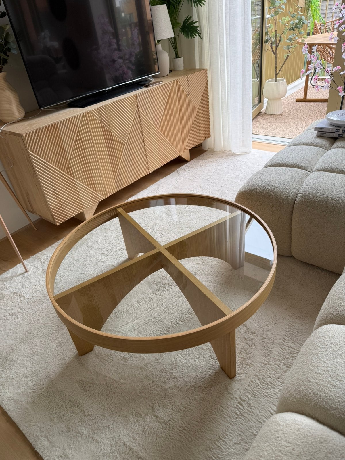 Eiken Salontafel met glas STOCKHOLM zo goed als nieuw, Ophalen, 100 tot 150 cm, 50 tot 100 cm, Rechthoekig