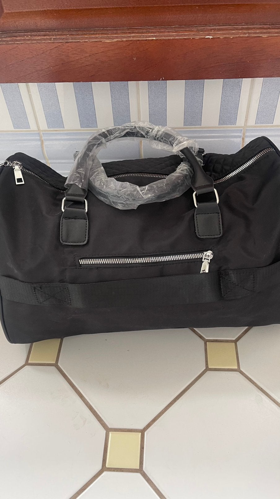 Nieuwe zwarte stoffen reistas met schouderriem, 40 tot 60 cm, 30 cm of meer, Zwart, Ophalen of Verzenden
