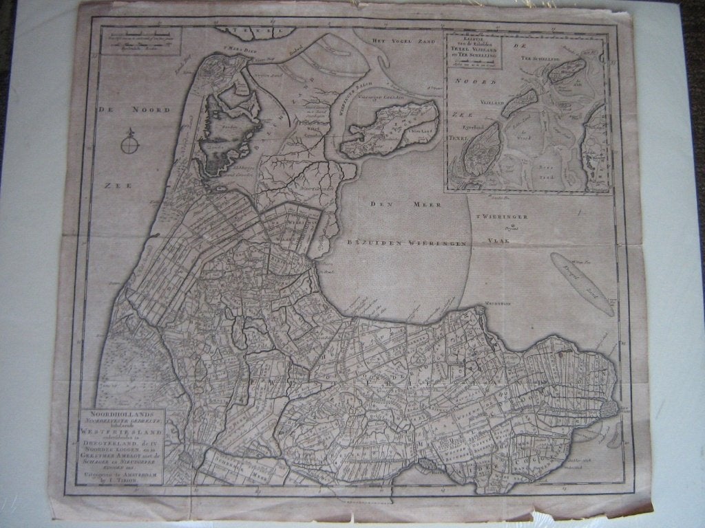 NOORDHOLLANDS NOORDELYKSTE GEDEELTE. Tirion. 1750, Antiek en Kunst, Cartografie, Ophalen of Verzenden, 33 cm, 1700 - 1799