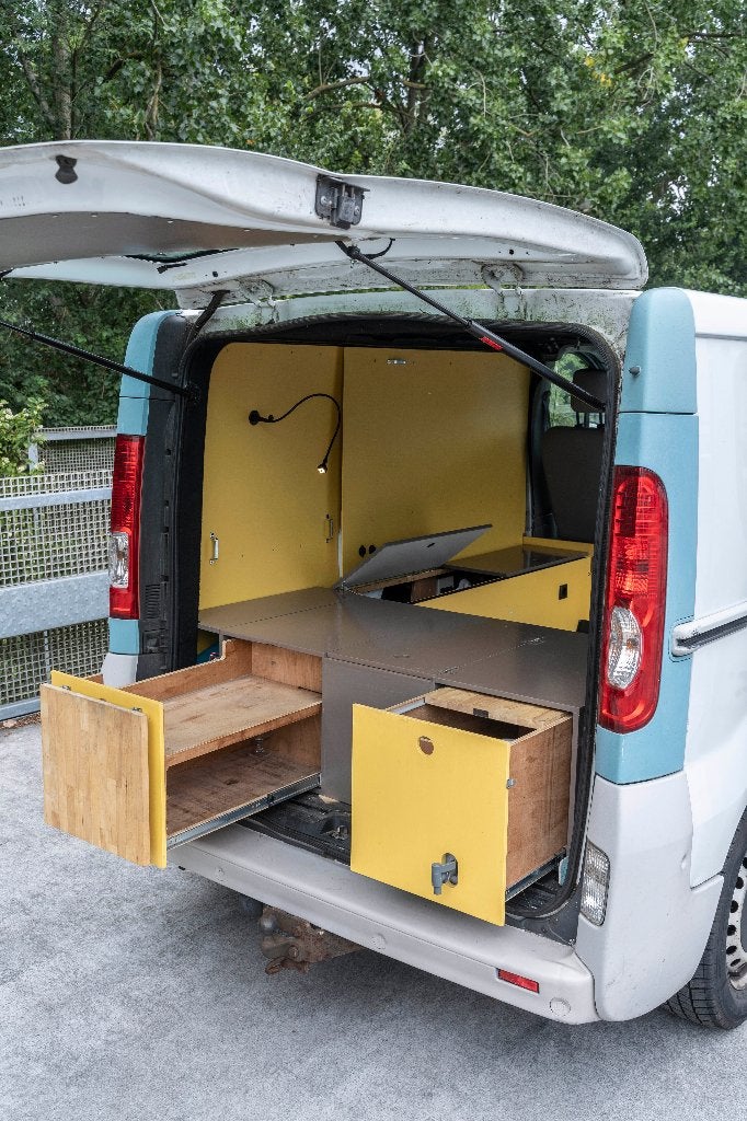 Camperbox voor VW, Transit of Vivaro bus, bovenklep +2 laden, Ophalen, Gebruikt