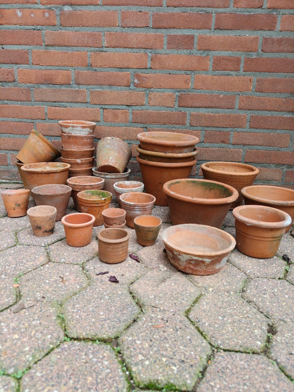 leuke set brocante terracotta potjes, Ophalen, Rond, Minder dan 25 cm, Minder dan 40 cm