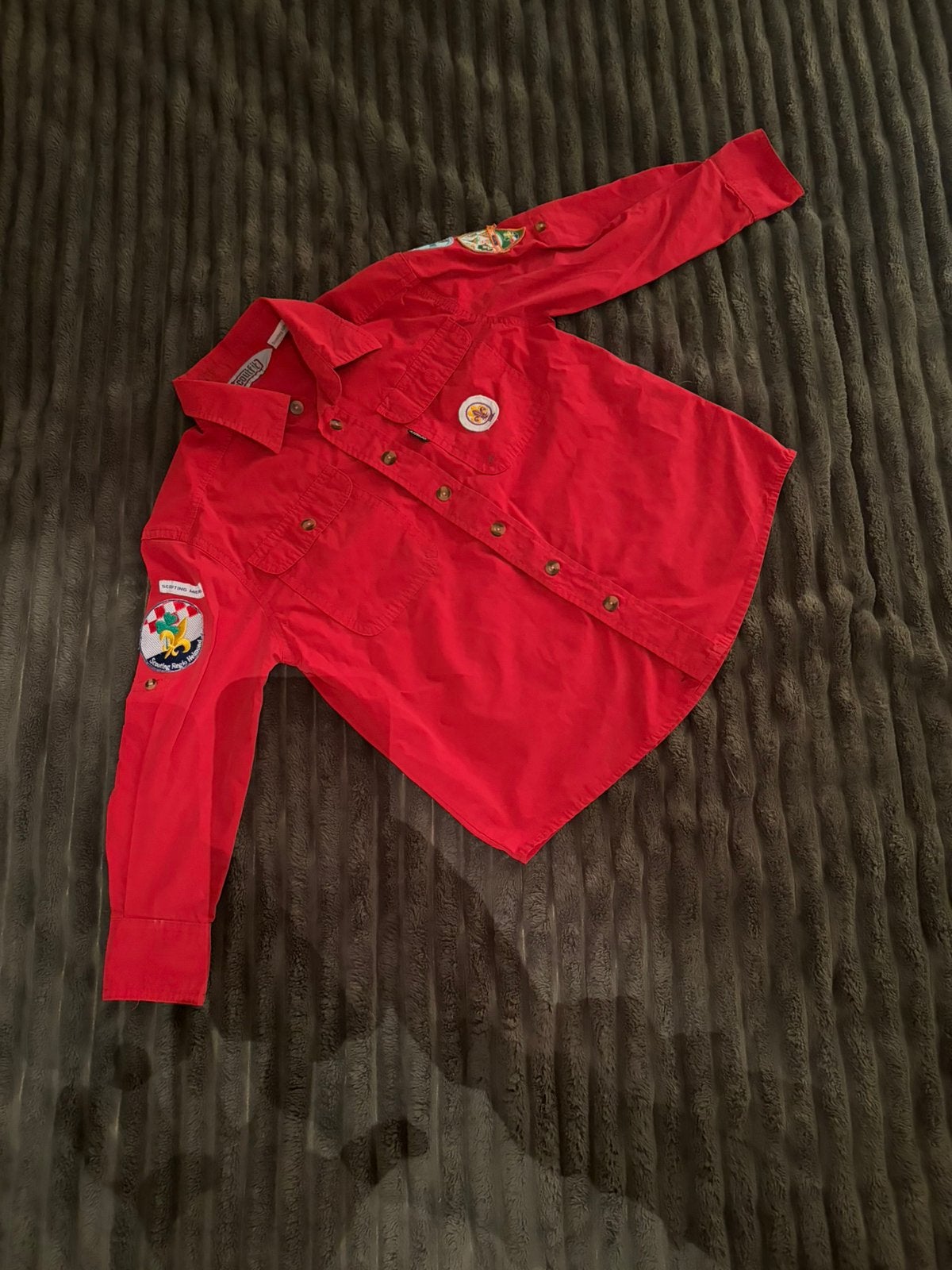 Scouting beverblouse met paar insignes maat 122, Ophalen of Verzenden, Gebruikt, Kleding