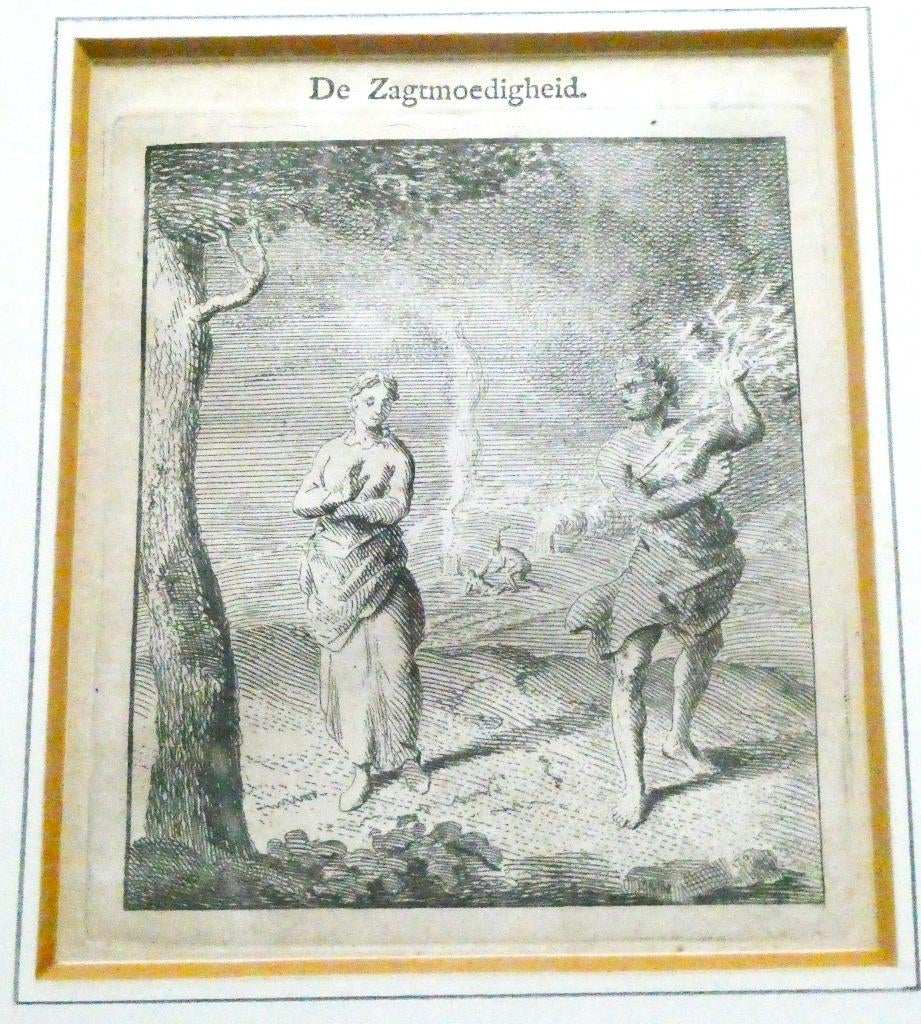 2 Etsen van De Zagtmoedigheid en Rykdom en Eer C.V.N. 1766, Dagelijks leven, Ingelijst, Ets, 19 cm