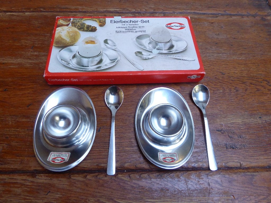 2 vintage rvs eierdopjes , Tischfein