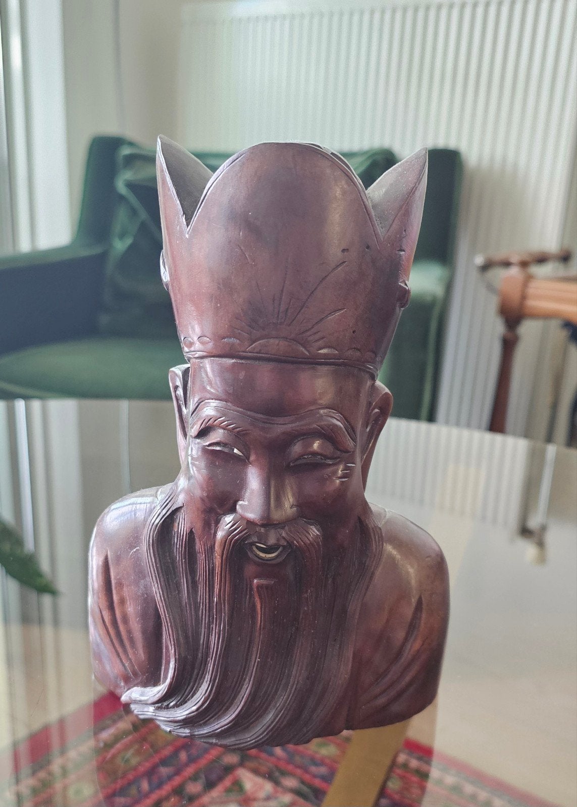 Antique/Vintage Chinese Carved Wood Bust, 21 cm, Ophalen of Verzenden, Hout, Bruin