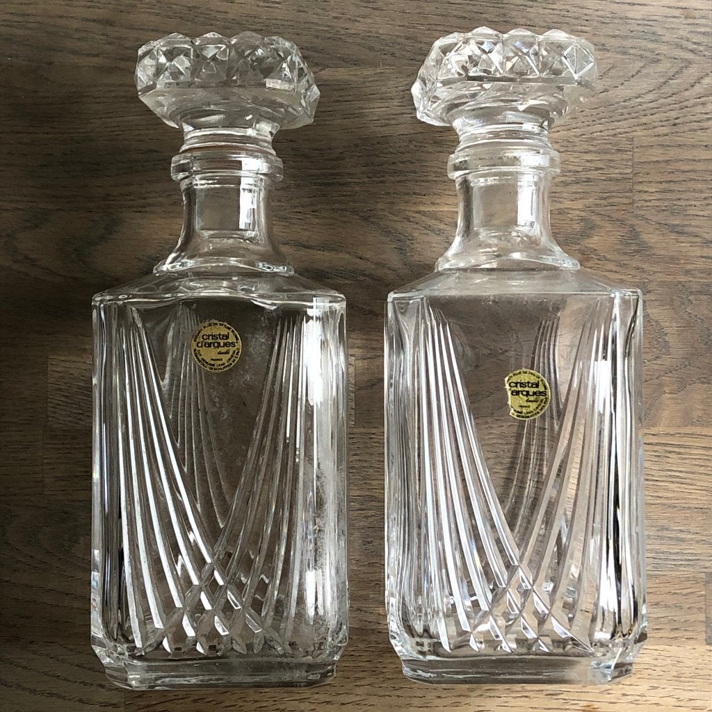 Kristallen karaf vierkant met dop (2x), Ophalen of Verzenden, Zo goed als nieuw, Kristal, Glas of Glazen