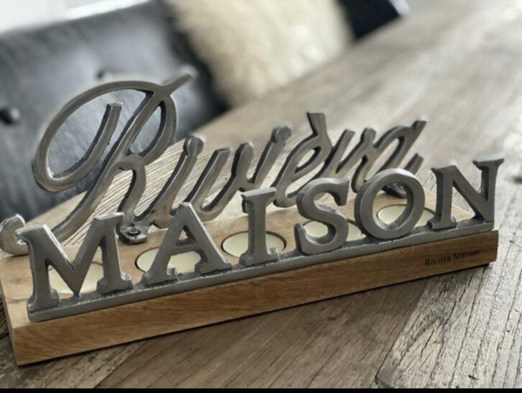 Riviera Maison signature sign Windlicht Waxinelichthouder, Huis en Inrichting, Windlicht, Rivièra Maison, Zo goed als nieuw, 15 cm