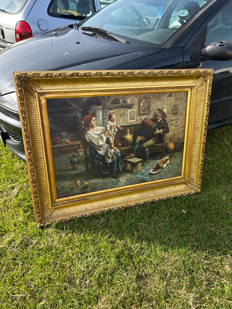 Groot Schilderij: Gezellig Scène met Accordeonist en Familie, Ophalen