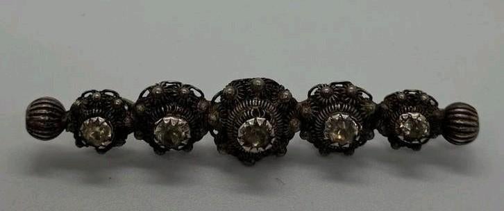Antieke Zilveren Zeeuwse Broche met Stenen - ca. 6 cm, Sieraden, Tassen en Uiterlijk, Antieke sieraden, Ophalen of Verzenden, Zilver