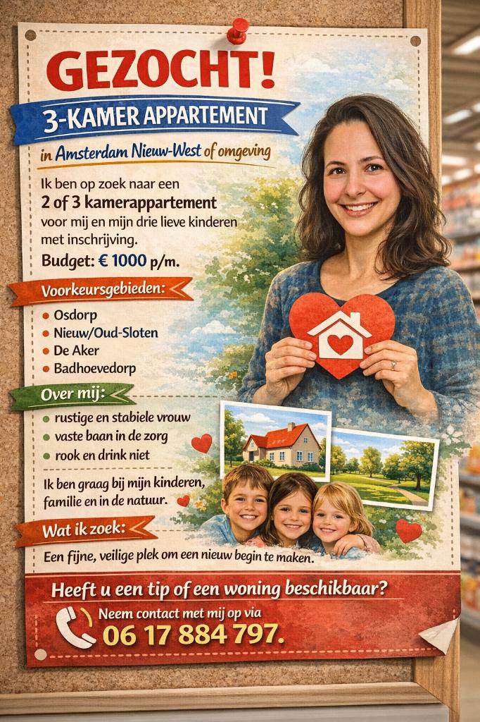 Gezocht: 3-kamer appartement in Amsterdam Nieuw-West, Ophalen of Verzenden, Nieuw