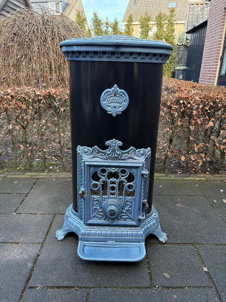 Godin houtkachel en/of kolen 10 KW verwarmd 350m3 I.Z.G.S!!, Ophalen, Blauw, Metaal, Gebruikt