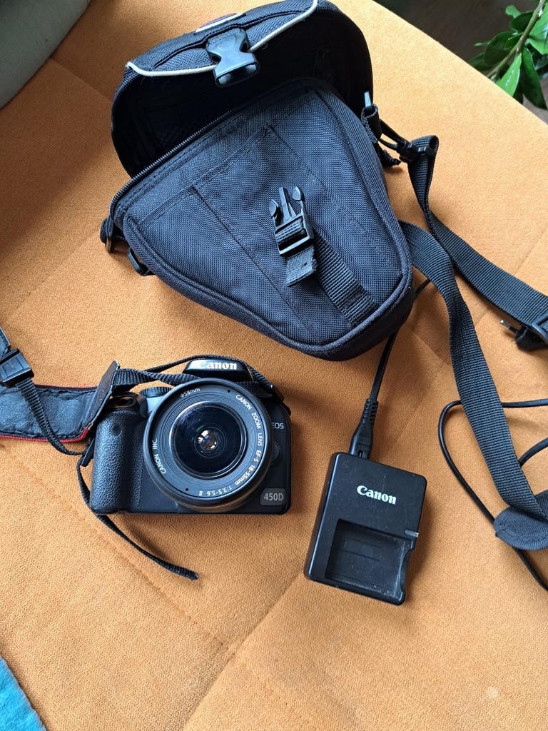 Canon EOS 450D Spiegelreflexcamera met lens en tas, Gebruikt, Spiegelreflex, Canon, Ophalen of Verzenden