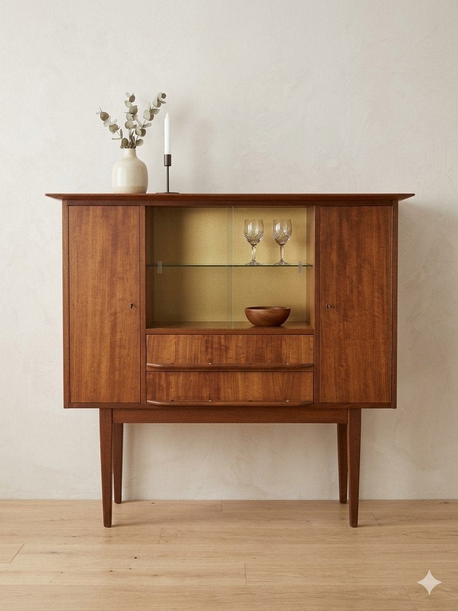 Vintage mid century highboard | barkast, Ophalen, 50 tot 100 cm, Zo goed als nieuw, Minder dan 100 cm