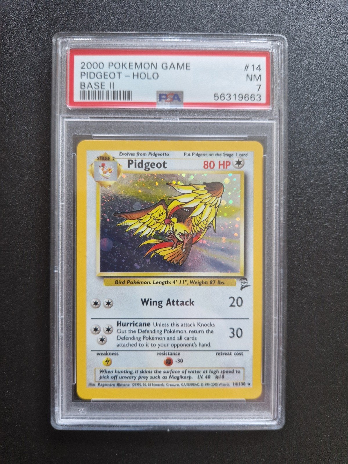 Pokemon Pidgeot PSA 7 Base Set 2, Ophalen of Verzenden, Zo goed als nieuw, Losse kaart, Foil