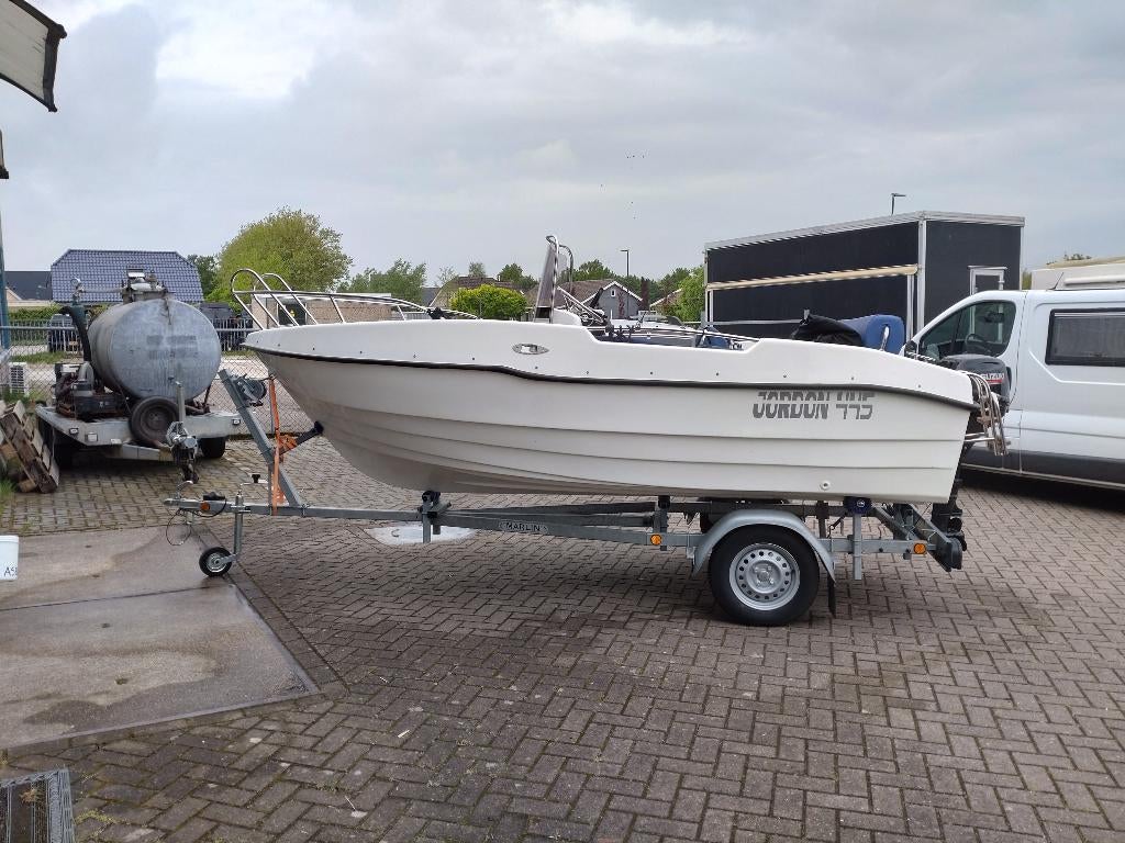 Consoleboot met trailer vaarbewijs vrij 15pk Suzuki el start, Watersport en Boten, Vis- en Consoleboten, Ophalen, 10 tot 30 pk